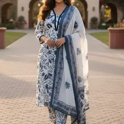 YASH GALLERY Women Floral Printed Regular Pure Cotton Kurta With Pant & With Dupatta-picture-18