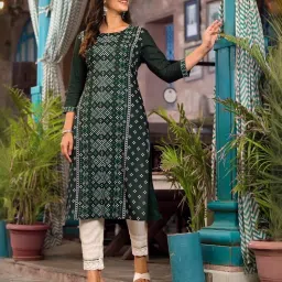 Juniper Green Printed Straight Kurta image 5