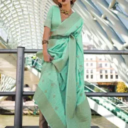 Saree Mall Green Woven Sarees With Unstitched Blouse-picture-17