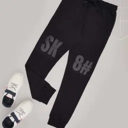 Pantaloons Junior Boys Jet Black Cotton Solid Track Bottoms & Joggers-image-62