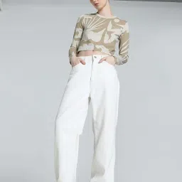 Puma Beige Cotton Printed Sports Cropped T-Shirt image 5