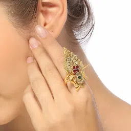 OOMPH Gold Ethnic Matte Antique Gold Plating Krishna Basuri Design Finger Ring image 5