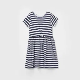 Fame Forever by Lifestyle Kids Navy & White Cotton Striped Dress-picture-15