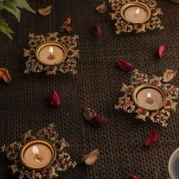 Homesake 'House Warming' Red & Golden Metal Diya Holder - Set of 4-image-81