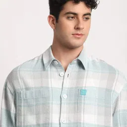 The Bear House Blue Cotton Loose Fit Checks Shacket image 5