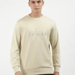 Calvin Klein Pale Khaki Cotton Regular Fit Solid Sweatshirt image 5