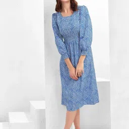 SELVIA Blue & White Printed Midi Dress image 5