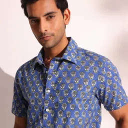 Fabindia Skyblue Cotton Straight Fit Print Casualshirts image 5