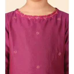 Fabindia Kids Magenta Embroidered Kurta, Plazzos with Dupatta image 5