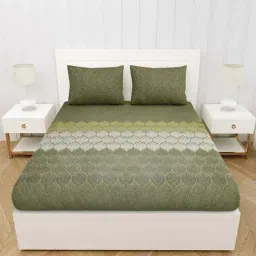 JaipurFabric Green Pure Cotton 240 TC Dreamy Premium King Size Bedsheet with 2 Pillow Covers-picture-18