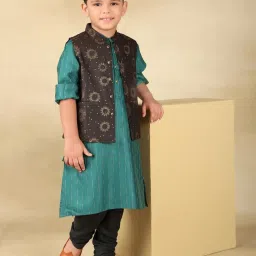 Fabindia Boys Black Printed Nehru Jackets image 5