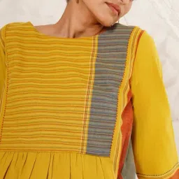 Jaypore Mustard Yellow Striped Hand Woven Flare Fit Tunic image 5