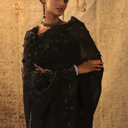 Libas Black Satin Embellished Saree With Unstitched Blouse image 5
