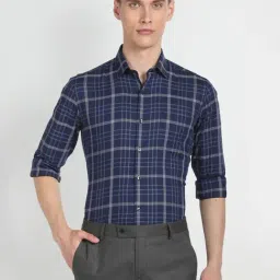 Arrow Blue Cotton Slim Fit Checks Shirt-image-43