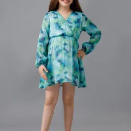 Under Fourteen Only Girls Blue Cotton Printed Casual Dress-image-37