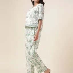 Fabindia White & Green Cotton Printed Pants image 5