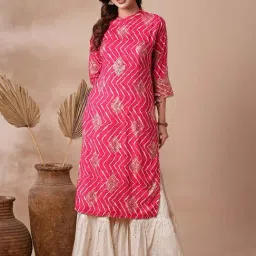 Fashor Pink Cotton Printed Straight Kurta-image-43
