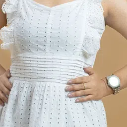 Veeralda Women Self Design Layered Flutter Sleeves Fit & Flare Above Knee Dress image 2