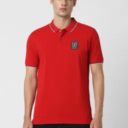 Peter England Red Cotton Regular Fit T-Shirt-image-18