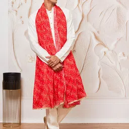 VASTRAMAY Mandarin Collar Straight Kurta With Trousers & Dupatta-picture-27