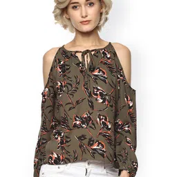 Harpa Women Green Printed Cold-Shoulder Top-picture-18