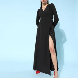Berrylush Women Black Solid Bishop Sleeves Dress-image-33