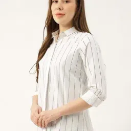 Hancock White & Black Cotton Slim Fit Striped Shirt-image-90