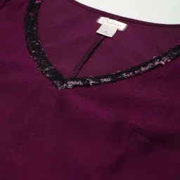 Qurvii Wine Embellished A Line Dress image 5