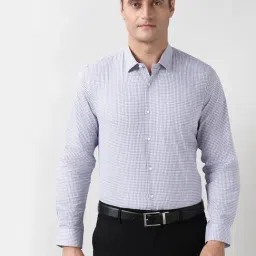 Peter England Purple Cotton Slim Fit Chequered Shirt-picture-37