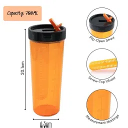 SCL Steelo Orange Plastic Sipper Infuser Bottle (700 ml) image 5