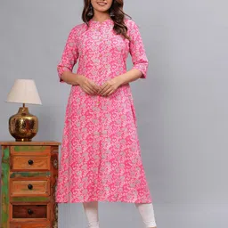 HERE&NOW Floral Printed Mandarin Collar A-Line Kurta-picture-40