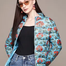 Label Ritu Kumar Women Blue Floral Puffer Jacket-picture-21