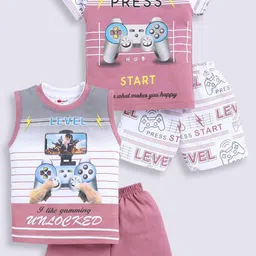 Mars Infiniti Kids Pack Of 2 Printed Round Neck Pure Cotton T-shirt With Shorts-image-68