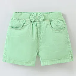 Babyhug 100% Cotton Mid Thigh Length Solid Shorts with Bow Applique - Light Green-picture-14