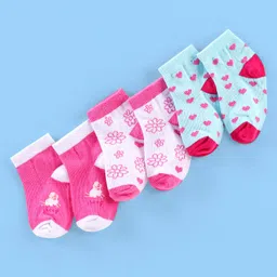 Cute Walk by Babyhug Anti Bacterial Ankle Length Socks Floral Design Pack Of 3 - Multicolour-image-65