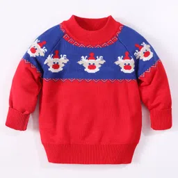 Kookie Kids Full Sleeves Sweater with Reindeer Design - Red-picture-21