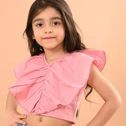 Lilpicks Couture Sleeveless Solid Ruffle Crop Top - Light Pink image 1