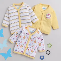 Bumzee Pack Of 3 Full Sleeves Animal Printed & Striped Jhablas - Yellow & White-image-33