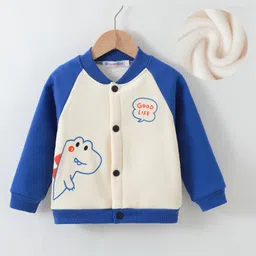 Kookie Kids Full Raglan Sleeves Bomber Jacket with Dino Print - Blue-picture-20