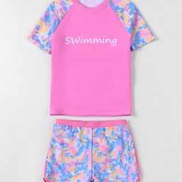 Pine Active Half Sleeves Printed Two Piece Swimsuit - Pink-picture-7