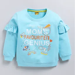 Kidcity Cotton Looper Full Sleeves Space Theme Printed Sweatshirt - Light Firozi-image-38