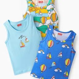 Babyhug 100% Cotton Knit Sleeveless Air Balloon & Boat Printed Sando Vests Pack of 3 - Multicolor-picture-35