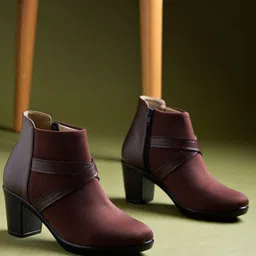 Shoetopia Embroidered Zipper Closure Boots - Brown-picture-16