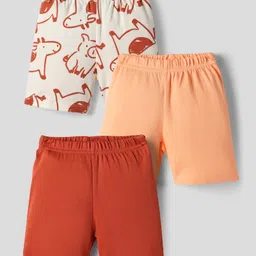 kookie kids india Kookie Kids Single Jersey Knit Shorts Solid & with Animal Print Pack of 3 - White Peach & Rust Orange-picture-34