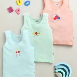 BUMZEE Cotton Knit Pack Of 3 Sleeveless Berry Printed Slips - Peach & Mint Green image 1