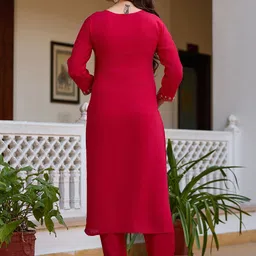 BAPS Floral Embroidered Beads Work Straight Kurta With Trousers & Dupatta image 2