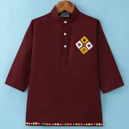 Dapper Dudes Full Sleeves Abstract Embroidered Kurta Pyjama - Maroon image 2
