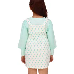 Cutecumber Polka Dots Printed & Floral Applique Detailed Dress With Full Sleeves Inner Top - Aqua Blue image 3