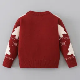 Mark & Mia Viscose Full Sleeves Pullover Sweater with Christmas Tree Fair Isle Design - Dark Red & White image 2
