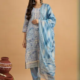 Anouk Women Ethnic Motifs Printed Regular Pure Cotton Kurta with Trousers & With Dupatta-picture-35